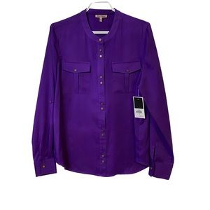 NWT juicy couture purple collarless gold button down shirt size M